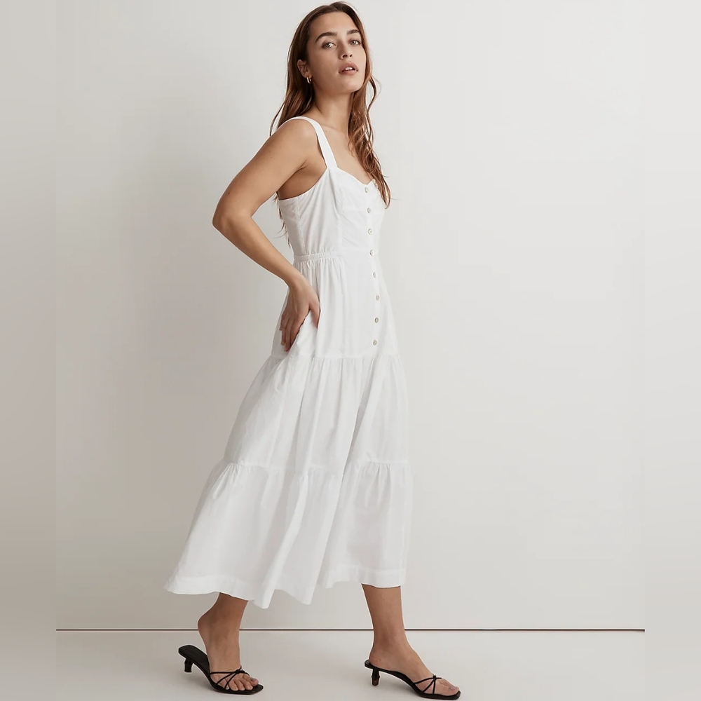Madewell BNWT Button-Front Tiered Midi Dress in White